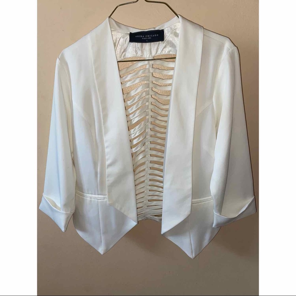 Akira white braided strappy cut out blazer